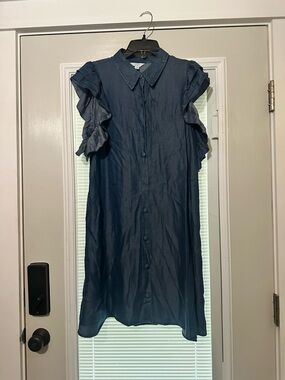 crown & ivy Navy Blue Ruffle-Sleeve Midi Dress